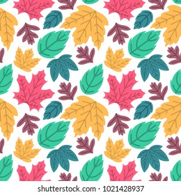leaves foliage colorful vector  seamless pattern isolated in white  background
