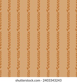 Leaves and foliage of flowers and plants. Botany decoration, retro adornment in straigh lines. Vintage carpet or rug decor. Seamless pattern, wallpaper or background print. Vector in flat style
