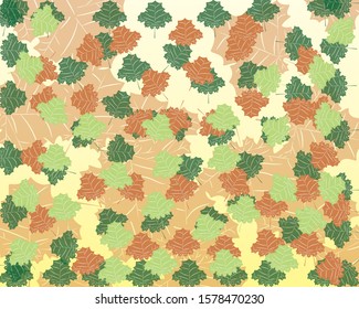 Leaves foliage with light yellow background and autumn theme.