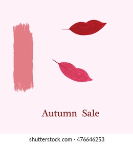 leaves in the form of a lip brush stroke watercolor lettering Autumn sale abstract vector creative modern design elements isolated light background