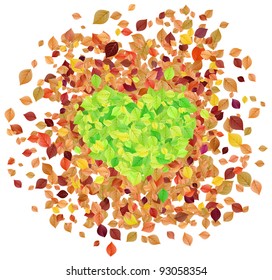Leaves forming the shape of a heart