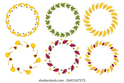 Leaves frame berries, oak, maple, chestnut, ash and birch. Simple set of frames in flat style autumn leaves - perfect for templates, banners.Vector
