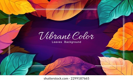 Leaves frame with Bright vibrant color, colorful leaves vector background