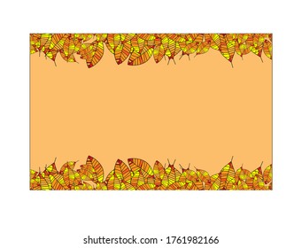 Leaves frame. Elements for eco and bio logos.Various shapes of leaves of trees and plants on orange background