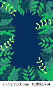 Leaves frame, green leaf background