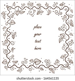 Leaves frame. Greeting card concept. Sketch vector design element for Valentine's day