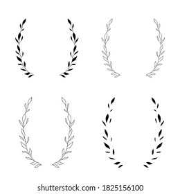 Leaves frame Hand drawn Laurel wreath. Simple Botanical wreath. Wedding Branch frame. Vector Floral wreath 