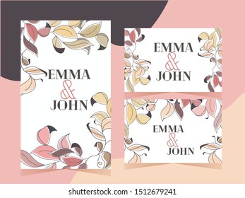 Leaves frame invitation design set
