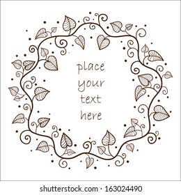 Leaves frame. Sketch vector design element for Valentine's day