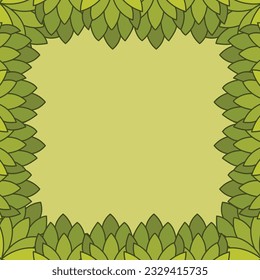 Leaves frame square vector background empty no text template isolated on square wallpaper. Simple flat background with copy space with natural green garden theme.