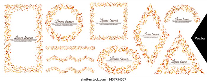 Leaves frames. Leaf brush. Abstract vector banners. Modern art design. Element for design business cards, invitations, gift cards, flyers and brochures. 