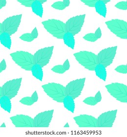 leaves of fresh mint seamless pattern. Vector floral background.