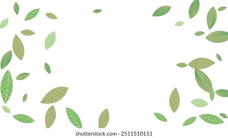  Leaves Fresh Vector White Background Branch. Realistic Leaf Plant. Green Foliage Abstract Wallpaper. Greens Organic,Green flying leaves wave,nature Day
