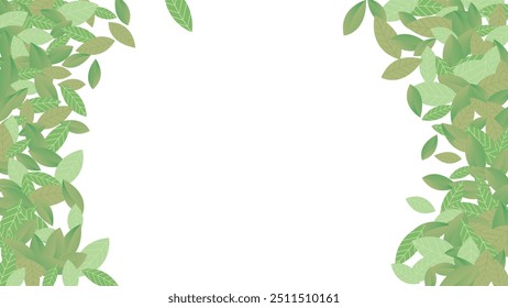  Leaves Fresh Vector White Background Branch. Realistic Leaf Plant. Green Foliage Abstract Wallpaper. Greens Organic,Green flying leaves wave,nature Day
