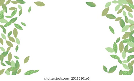  Leaves Fresh Vector White Background Branch. Realistic Leaf Plant. Green Foliage Abstract Wallpaper. Greens Organic,Green flying leaves wave,nature Day
