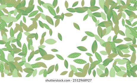 Leaves Fresh Vector White Background Branch. Realistic Leaf Plant. Green Foliage Abstract Wallpaper. Greens Organic,Green flying leaves wave,nature Day

