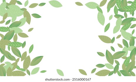  Leaves Fresh Vector White Background Branch. Realistic Leaf Plant. Green Foliage Abstract Wallpaper. Greens Organic,Green flying leaves wave,nature Day
