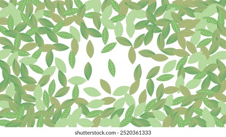  Leaves Fresh Vector White Background Branch. Realistic Leaf Plant. Green Foliage Abstract Wallpaper. Greens Organic,Green flying leaves wave,nature Day

