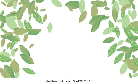  Leaves Fresh Vector White Background Branch. Realistic Leaf Plant. Green Foliage Abstract Wallpaper. Greens Organic,Green flying leaves wave,nature Day
