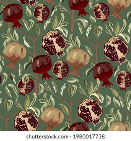 Hojas y frutos de vectores de grano sin soldadura. Diseño cuadrado para tela, papel pintado, papel envolvente, libro de recortes, tarjeta de invitación. Color verde.