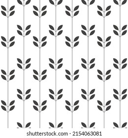 Leaves garland vector seamless pattern on white background. Floral graphic minimal ornament wallpaper. Abstract botanical geometric backdrop. Template for print, design, banner or card.