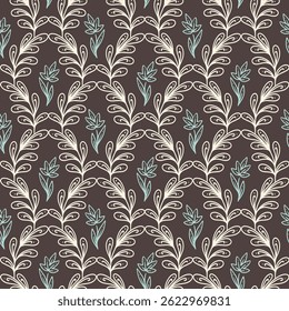 Leaves Geometric Trellis Vector Seamless Pattern