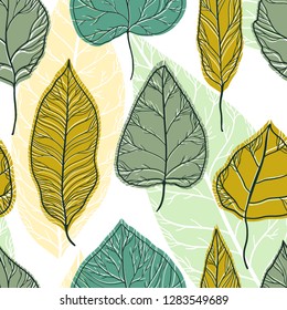 Leaves graphic seamless pattern. Hand drawn design, nature floral foliage. Plant drawing. Vector illustration.