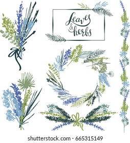 Leaves and grass for decoration of cards and business cards