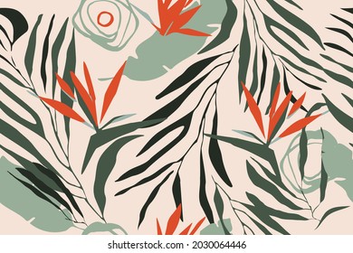 Leaves, grass, spots, stripes, circles. Safari. Camouflage. Modern seamless pattern. Natural ornament. Creative background