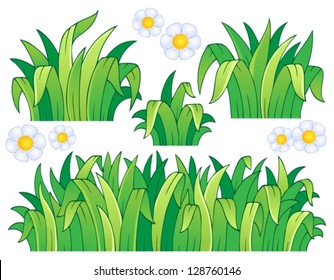 Ilustración vectorial de hojas y césped 1.