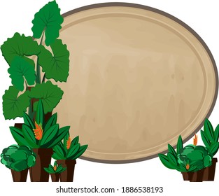 Leaves, green background illustration, vector frame decoration