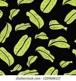 leaves green black vector seamless pattern - Great for summer season wallpaper,backgrounds,gifs,surface pattern design,packaging design projects