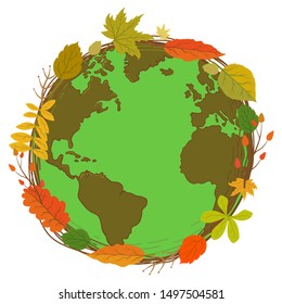 Leaves and Green Earth Vector Illustration Concept