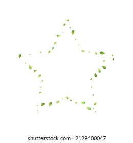 Leaves Green Falling. Spring Flying Foliage. Chaotic Leaf On White Background. Ecology Design, Nature Elements. Spring Sale Vector Illustration. Greenery Environment Backdrop.