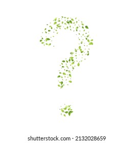 Leaves Green Falling. Spring Flying Foliage. Chaotic Leaf On White Background. Ecology Design, Nature Elements. Spring Sale Vector Illustration. Greenery Environment Backdrop.