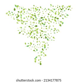 Bleibt grün fallen. Frühlingsfliegendes Blattwerk. Chaotisches Leaf auf weißem Hintergrund. Ökologiedesign, Naturelemente. Frühlingsverkäufer Vektorgrafik. Hintergrund der grünen Umgebung.
