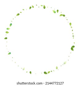 Leaves Green Falling. Spring Flying Foliage. Chaotic Leaf On White Background. Ecology Design, Nature Elements. Spring Sale Vector Illustration. Greenery Environment Backdrop.