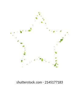 Leaves Green Falling. Spring Flying Foliage. Chaotic Leaf On White Background. Ecology Design, Nature Elements. Spring Sale Vector Illustration. Greenery Environment Backdrop.