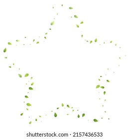 Leaves Green Falling. Spring Flying Foliage. Chaotic Leaf On White Background. Ecology Design, Nature Elements. Spring Sale Vector Illustration. Greenery Environment Backdrop.