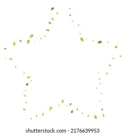 Leaves Green Falling. Spring Flying Foliage. Chaotic Leaf On White Background. Ecology Design, Nature Elements. Spring Sale Vector Illustration. Greenery Environment Backdrop.