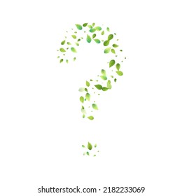 Leaves Green Falling. Spring Flying Foliage. Chaotic Leaf On White Background. Ecology Design, Nature Elements. Spring Sale Vector Illustration. Greenery Environment Backdrop.