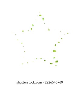 Leaves Green Falling. Spring Flying Foliage. Chaotic Leaf On White Background. Ecology Design, Nature Elements. Spring Sale Vector Illustration. Greenery Environment Backdrop.
