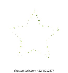 Leaves Green Falling. Spring Flying Foliage. Chaotic Leaf On White Background. Ecology Design, Nature Elements. Spring Sale Vector Illustration. Greenery Environment Backdrop.