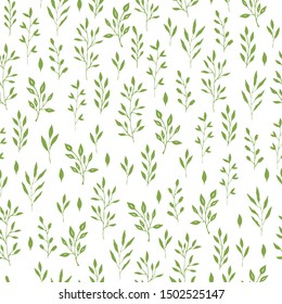 Leaves and green herbs seamless pattern. Scandinavian background.