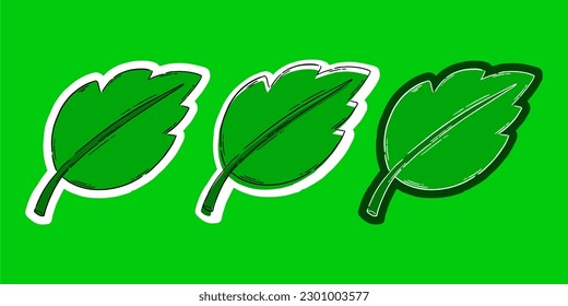 Deja el juego de iconos verdes. Diferente elegancia da forma a los elementos botánicos de los árboles jóvenes, colección de siluetas de hojas del logo eco de hoja de hoja. pegatinas de hojas estilo dibujado a mano.