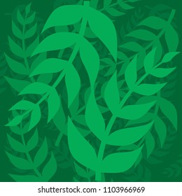 Leaves. Green leaf twigs on a green background.