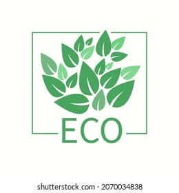 Las hojas son verdes sobre un fondo claro con las palabras ECO