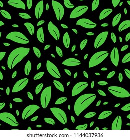 Leaves green pattern on black background vector illustration flat desing