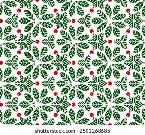 Leaves (Green, Red, White) - Seamless Pattern - Repeating Vector Image; Easily Editable; Endless Design; Colorful lIlustration - Print for Gift Paper, Packaging, etc.