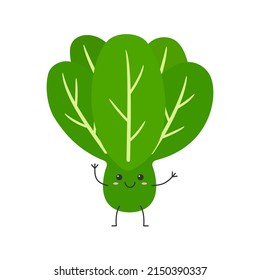 Leaves green salad cute character cartoon greeting smiling face happy joy emotions vector illustration.